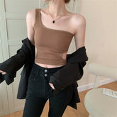 Sexy One Shoulder Slim Camisole Crop Tops